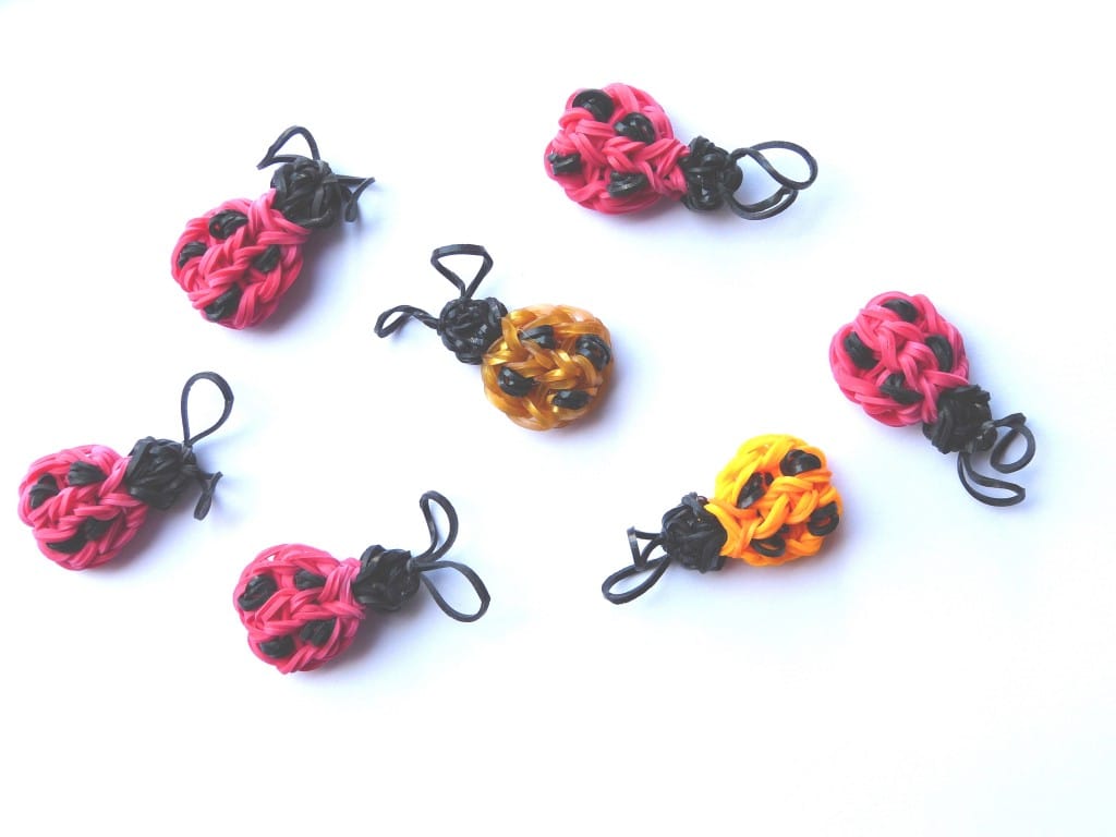 Loom Band Ladybird Ladybug fridge magnets A 'Flock' of loom band ladybirds on the fridge