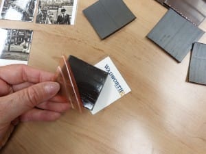 Peel back the pink/red backing and stick the flexible strip to the back of each piece.
